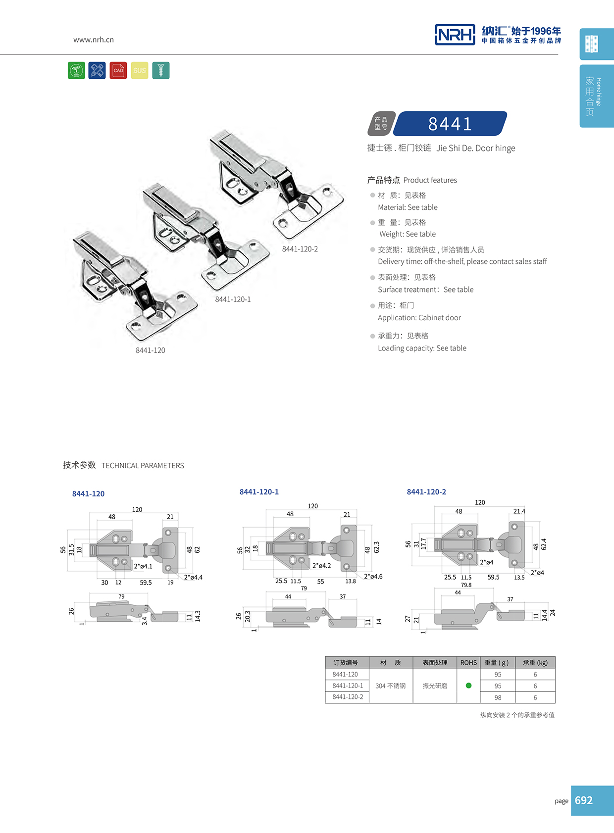  HJ04DC海角社区入口/NRH 8442-120-1 吹塑箱铰链