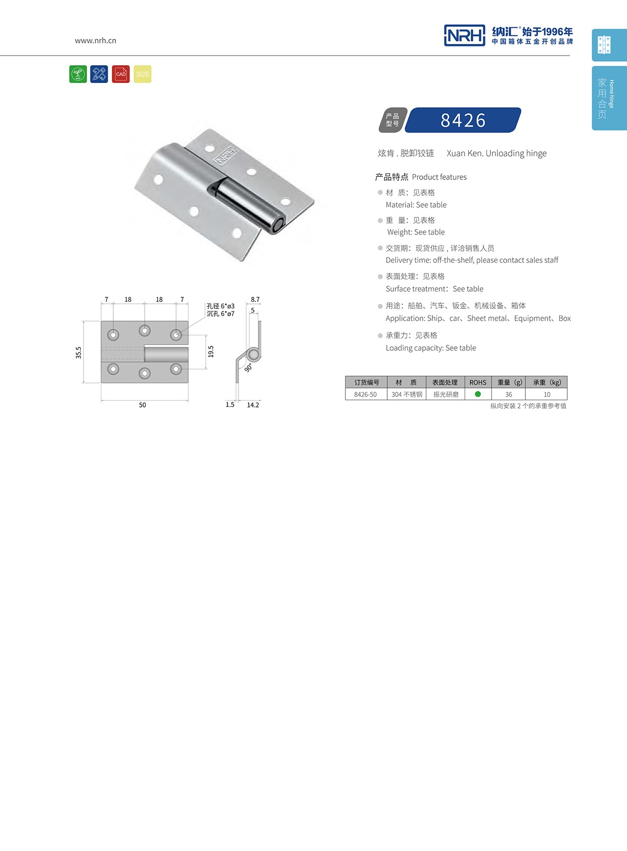  HJ04DC海角社区入口/NRH 8426-50 工业五金铰链
